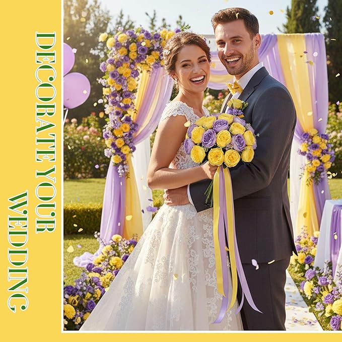 Geosar 16 Bundles Artificial Peonies Flowers Fake Silk Peony Bouquet Faux Peonies Flowers Bulk for Decoration Vase Florals Arrangements Wedding Party Table (Purple,Yellow)