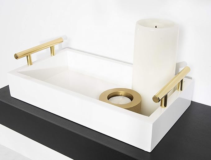 Kate and Laurel Lipton Modern Tray Set, Set of 2, White and Gold, Glam Decorative Trays for Storage and Display