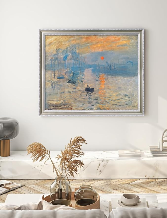 DECORARTS - Claude Monet Impression Sunrise, Large Framed Wall Art, Canvas Size 28x35, Outer Dimensions Larger With Customizable Solid Wood Frames, Giclee Canvas Print, Made in USA