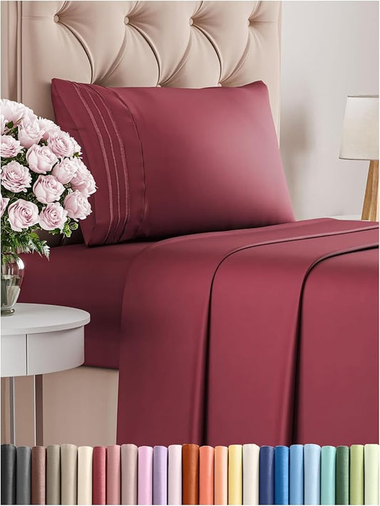 Twin XL Size 3 Piece Sheet Set - Comfy Breathable & Cooling Bed Sheets Set - Hotel Luxury Bedding for Women, Men, Kids, Teens, Boys & Girls - Deep Pockets, Soft and Wrinkle Free - Oeko-Tex - Burgundy