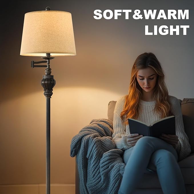 61" Vintage Floor Lamp with 350° Adjustable Swing Arm, Standing Lamp for Bedroom Living Room Bedside Nightstand Retro Farmhouse Mid Century Lamp Light Home Décor Office Gifts