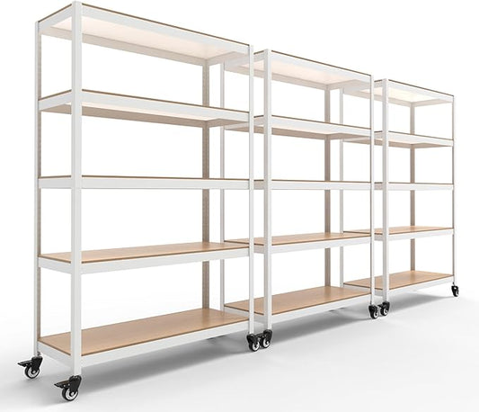 HOMEDANT House White 5-Tier Metal Boltless Rolling Cart Shelf Rack Casters Heavy Duty Wheel Shelving Unit Adjustable Storage Shelves Organizer Shelf Kitchen Garage 48.1" W x 18.5" D x 75.4" H 3Pack