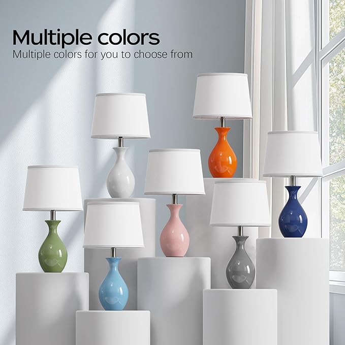 PARTPHONER Table Lamp Set of 2, Modern Ceramic Bedside Lamps for Night Stands, Classic Small Lamp Nightstand Lamp for Bedroom Living Room Desk End Table Rocker Swtich Sky Blue