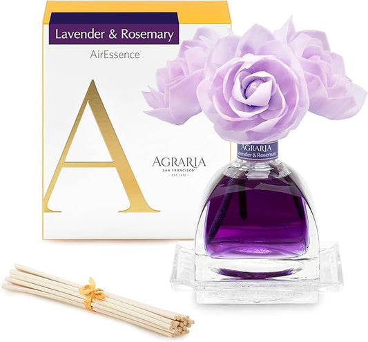 AGRARIA AirEssence Flower and Reed Diffuser Set, Handmade Sola Flower Botanical Home Fragrance Set, Scented Oil Reed Diffuser Gift for All Occasions