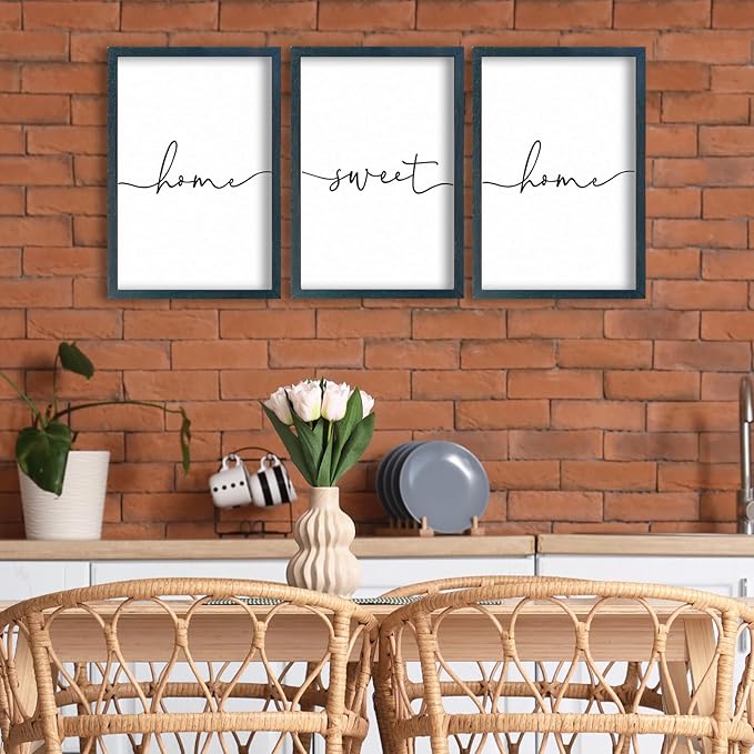 SRSZHIYUE Living Room Wall Decor Minimalist Home Sweet Home Sign Set of 3 16''×11'' Small Family Modern Farmhouse House Wall Plaque Horizontal Hanging Decoration (Black)