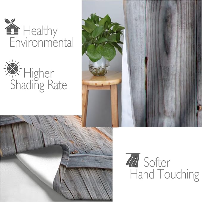 Jekeno Wood Barn Door Blackout Curtains Rustic Farmhouse Wooden Door in Retro Color Oak Board Countryside Village Rural Decor for Bedroom Living Room Grommet Window Drapes 2 Panel Set, 52"x63"