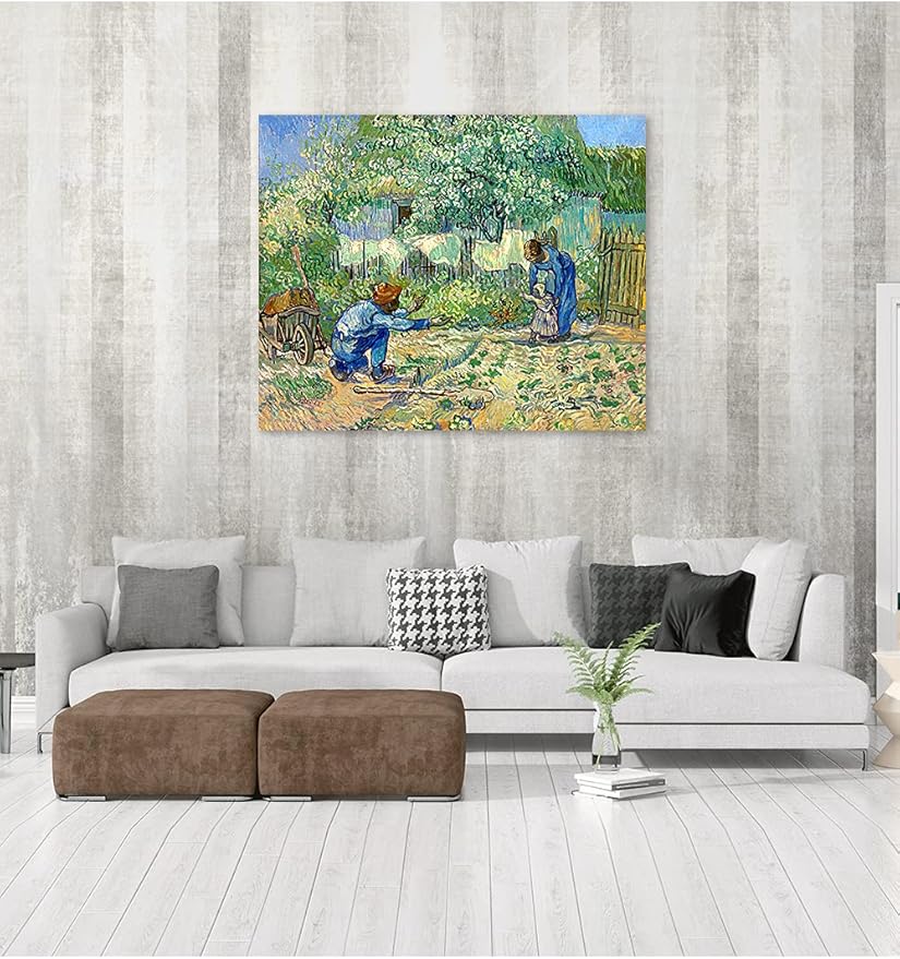 DECORARTS - First Steps, after Millet. Vincent Van Gogh Art Reproduction. Giclee Print on Canvas. Wall Art for Home. 40x32