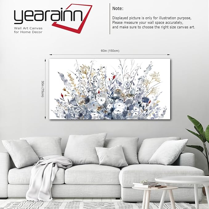 Flowers Canvas Wall Art for Living Room Wall Decor Indigo Floral Canvas Painting Watercolor Plants Pictures Vintage Botanical Flower Canvas Artwork for Bedroom Office Home Wall Decorations 29" x 58"