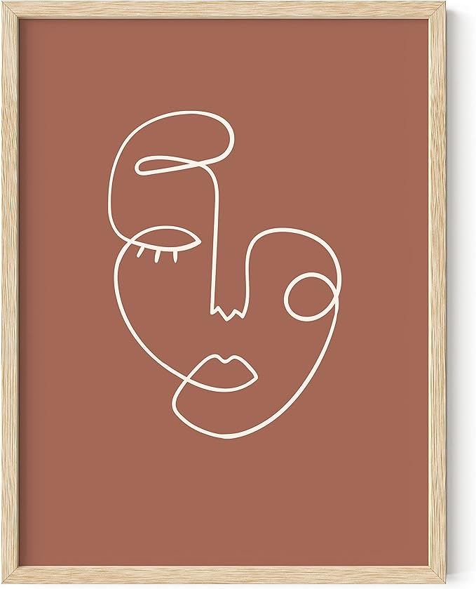 HAUS AND HUES Woman Drawing Line Art Wall Decor - Female Figure Wall Art, Silhouette Drawings Artwork Line Drawing Wall Art Minimalist Wall Decor, Clay Abstract Face (Beige Framed, 12x16)