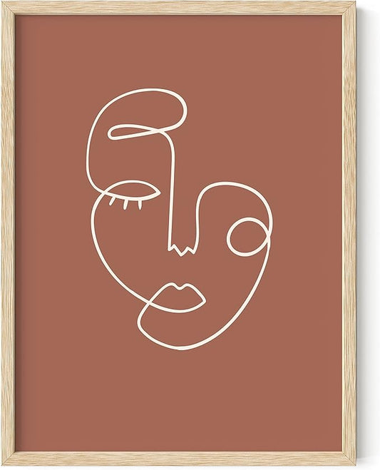 HAUS AND HUES Woman Drawing Line Art Wall Decor - Female Figure Wall Art, Silhouette Drawings Artwork Line Drawing Wall Art Minimalist Wall Decor, Clay Abstract Face (Beige Framed, 12x16)
