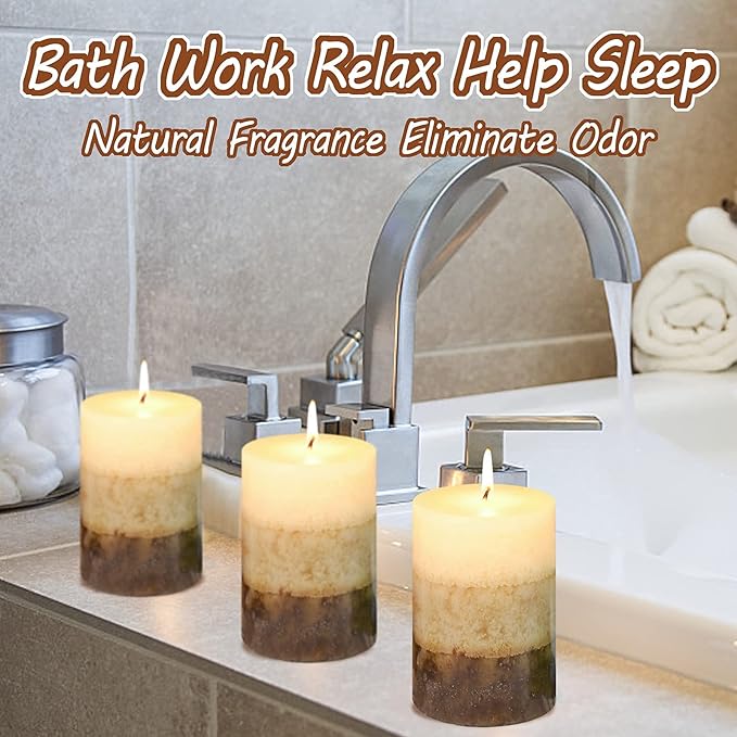 Pillar Candles Vanilla Cupcake Scented Immeiscent Aromatherapy Candle 50+ Hours Clean Burning Long Lasting Mottled Layered Candles for Home Scented SPA Restaurant Set of 3