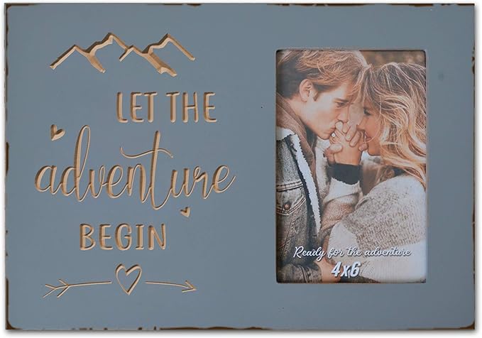 Wedding Engagement Gifts for Couples, Women Bride to Be, Bride and Groom - Boyfriend Girlfriend Engraved Picture Frame 4x6 Inches - Let the Adventure Begin