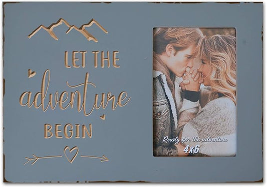 Wedding Engagement Gifts for Couples, Women Bride to Be, Bride and Groom - Boyfriend Girlfriend Engraved Picture Frame 4x6 Inches - Let the Adventure Begin