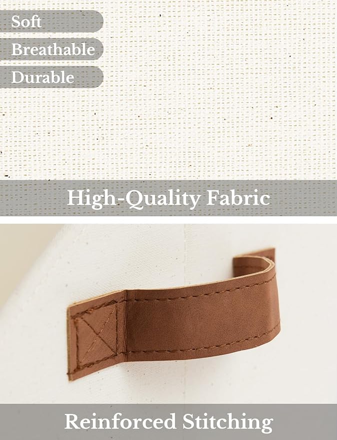 StorageWorks Closet Storage Bins, Trapezoid Organizer Box for Shelves, Fabric Clothes Bin, Foldable Organizing Baskets with Handles, Small, Ivory White, 3-Pack