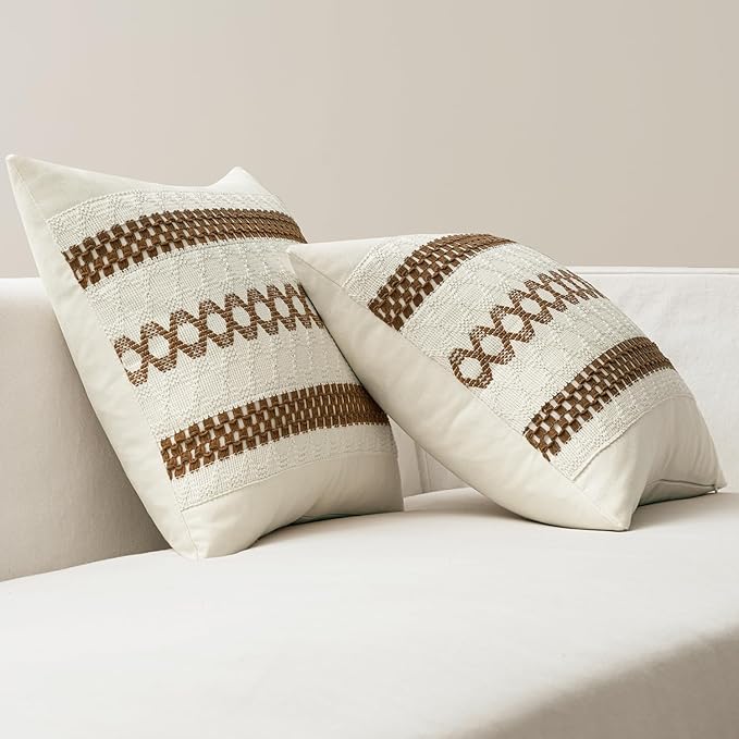 MIULEE Set of 2 Coco Brown Boho Decorative Pillow Covers 18x18 Inch Farmhouse Rustic Couch Throw Pillows Modern Spring Cotton Cushion Covers Retro Cute Macrame Woven Home Decor for Bed Sofa Chair