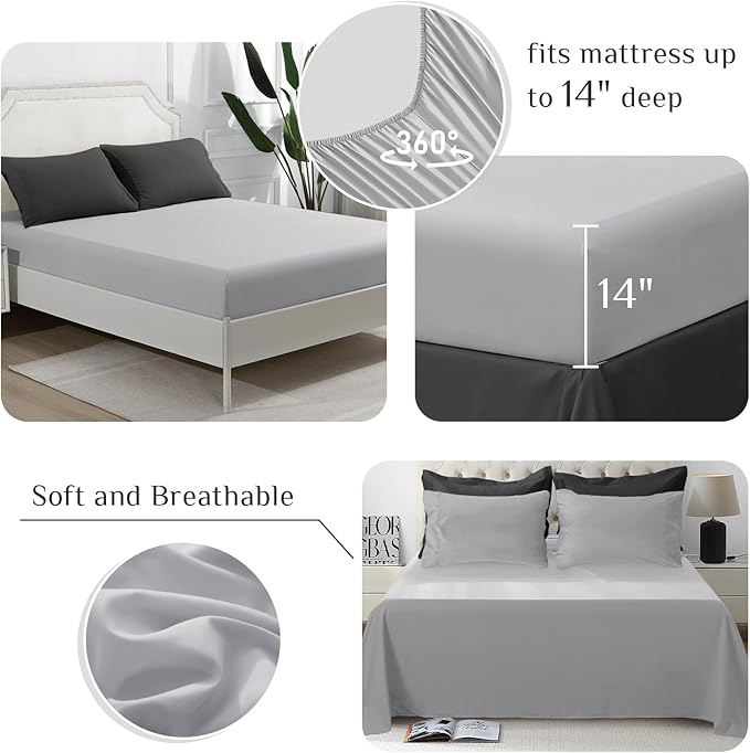 JOLLYVOGUE Queen Comforter Set, Ultra-Soft Bed in a Bag Queen Size 7 Pieces, Oeko-TEX Certified Bedding Set with Down Alternative Comforter, Sheets, Pillowcases & Shams, Dark & Light Grey