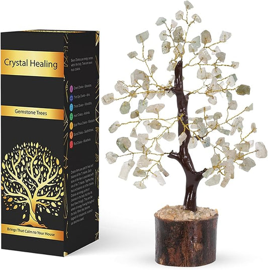 NARIBABU Green Jade Crystal Tree (7–8 Inch, 100 Chips) – Handmade Gemstone Tree with Raw Stones & Golden Wire – Gift for Her, Birthday Gifts for Women, Spiritual Decor, Office Desk Gift