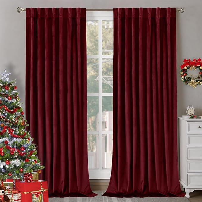BGment Red Velvet Blackout Curtains for Living Room, 84 inches Long Thermal Insulated Curtains Noise Reduce Back Tab and Rod Pocket Luxury Panels for Bedroom, 2 Panels, 60 x 84 Inch