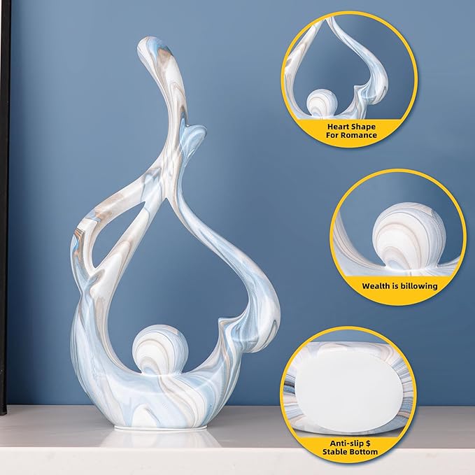 Blue Statue Decor for Living Room, Modern Sculptures Home Decor Accents, Absrtact Decor Art Statue Table Top Decorations, Shelf Decor Table Centerpieces for Dining Room