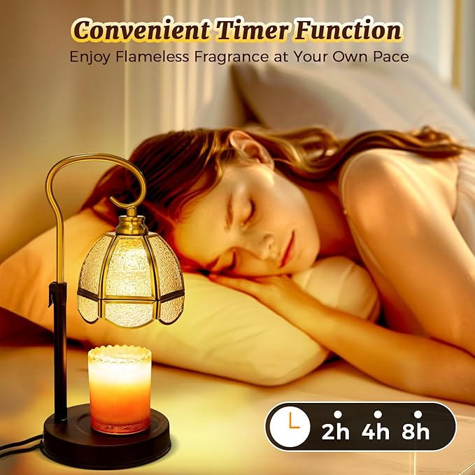 Candle Warmer Lamp with Timer, Dimmable, Adjustable Height, Birthday Gifts for Women Mom, House Warming Gifts New Home Decor, Wax Warmer Lamp for Jar Candles with 2 Bulbs (Transparent Shade)