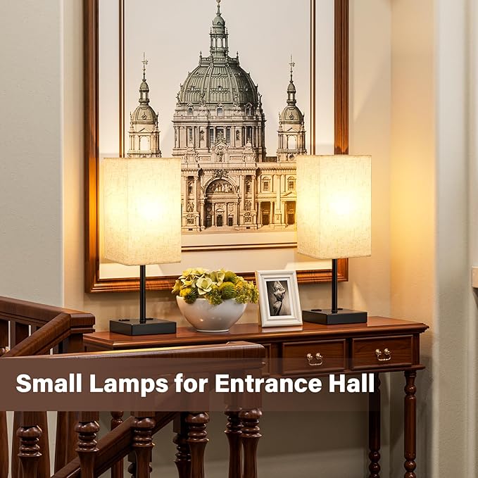 Table Lamps for Bedroom Set of 2 Nightstand - 17.4In Tall, 3 Color Bedside Lamps with AC Outlets and USB A & C for Charging, Square Night Stand light Lamp, End Table Lamp for Living Room/Dorm/Office