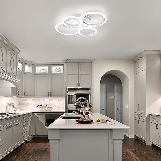 Modern LED Ceiling Light, White 4 Rings Flush Mount Ceiling Light, 4000K Lighting Fixture Ceiling Lamp for Kitchen, Bedroom, Living Room, Laundry Room