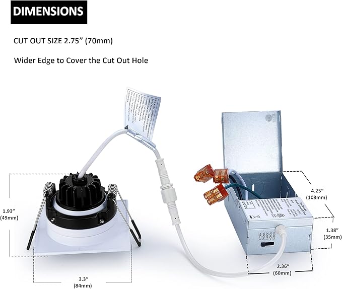 Canless Recessed Gimbal Downlight Rotatable-Spotlight 5 CCT 3 Inch Eyeball Ceilling Potlight, Dimmable Recessed Lights Fixture with Junction Box, 8W CCT Adjustable, White Square Finish, 6P