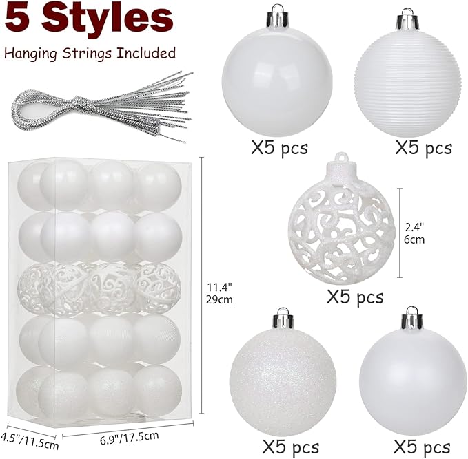 30PCS 2.36" Christmas Ball Ornaments Shatterproof Pearl White Christmas Tree Decorations Xmas Tree Balls Halloween Ornaments Décor
