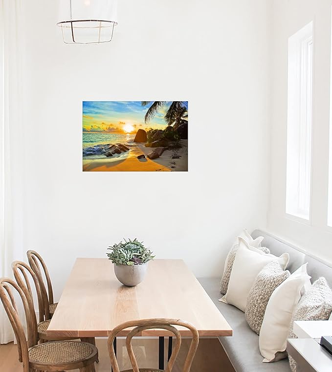 XXMWallArt FC1369 Canvas Wall Art Tropical Beach at Sunset Seascape Picture Paintings Artwork Prints Framed Ready to Hang for Home Office Bedroom Living Room Bathroom Kitchen Wall Decor