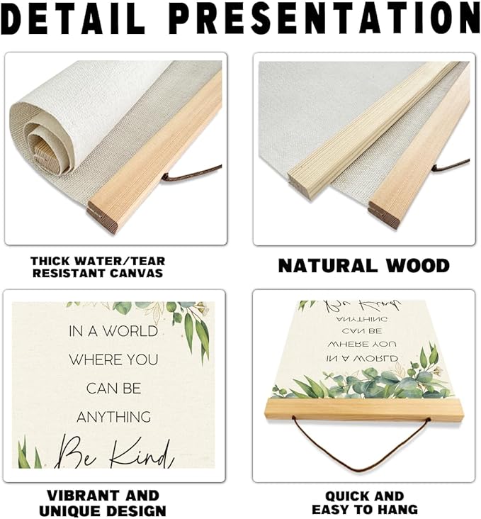 Inspirational Canvas Poster, Canvas Posters Wood Hanger, Success Motivational Poster Quotes Wall Decor, Positive Mindset Posters, Home Office Decor, Encouragement Gift for Women Men Friends