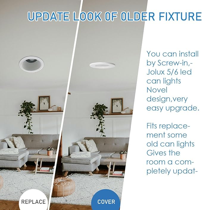 Jolux 4-Pack Retrofit LED Recessed Lighting 5/6 Inch,Dimmable Can Lights,5000KDaylight,CRI90+,800LM,ETL Damp Rated Retrofit Downlight,Flat Trim,E26 Medium Screw Base,Simple Installation.……