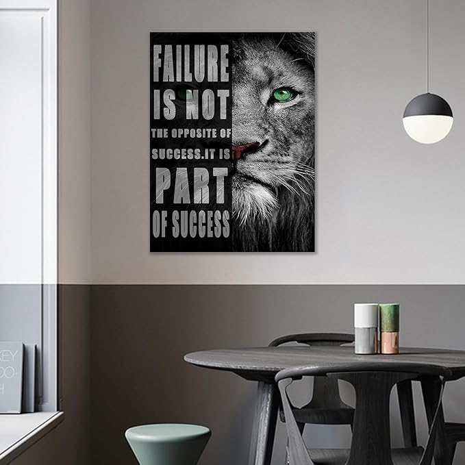 Motivational Wall Art Lion animal Canvas Poster Prints Success Inspirational Picture Entrepreneur Quote Home Office Bedroom Decor Wooden Framed Wall Decor Ready to Hang [18''W x 24''H]