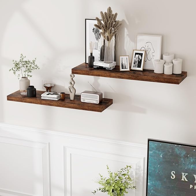 36x9.3 Floating Shelves for Wall, Wood Floating Shelf 36 Inch Long, Large Deep Wall Shelves for Home Decor & Storage, Rustic Deep Shelf for Living Room, Bedroom, Kitchen, Rustic Brown Color