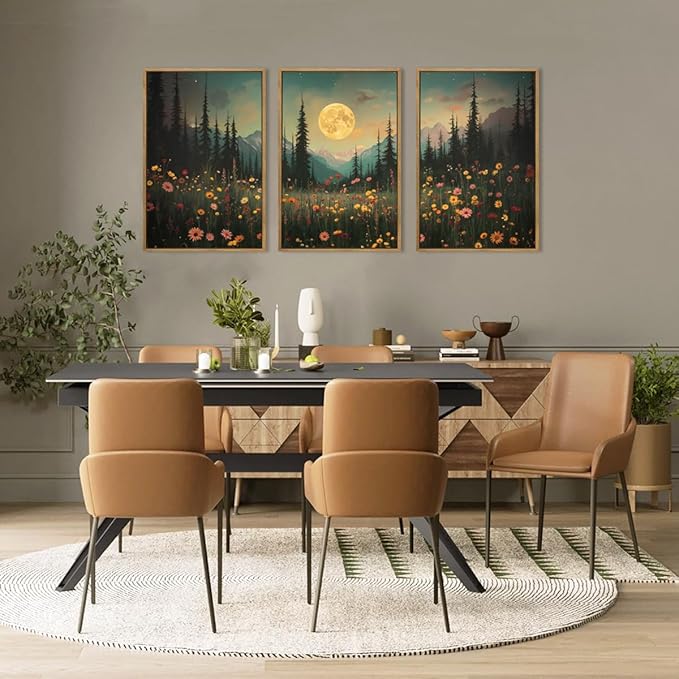 ANHUIB Large Wildflower Wall Art Mountain Floral Wall Decor Pine Tree Paintings Set of 3 for Living Room Bedroom Dining Room 16x24 Inch