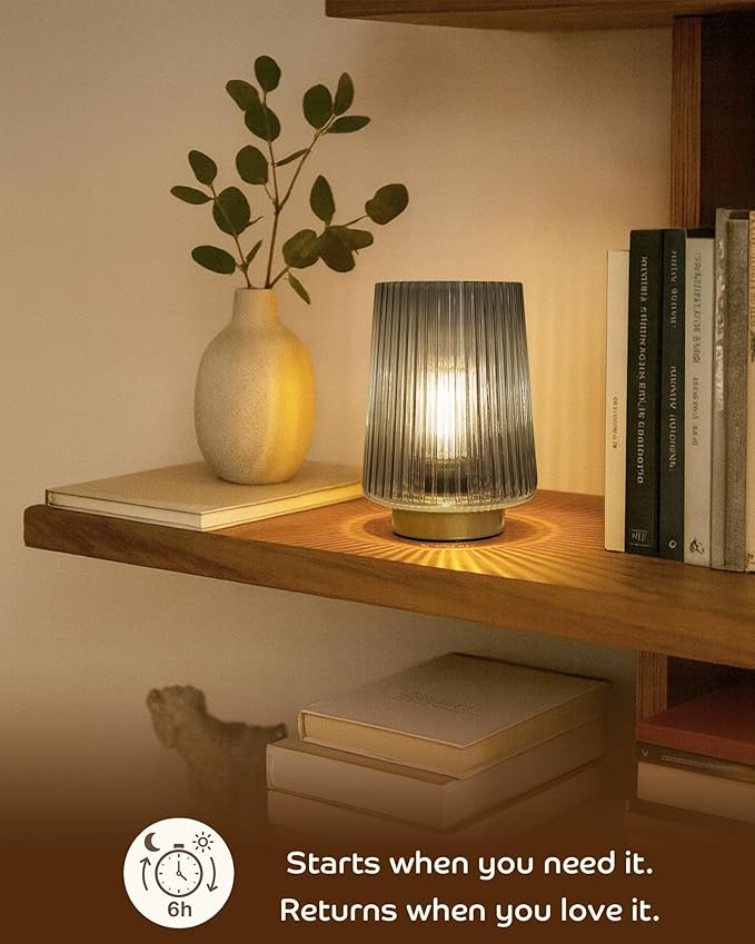 Battery Powered Lamp with Timer, Cordless Small Table Lamps Battery Operated with LED Bulb, Decorative Bedside Lamp for Living Room Grey 2Pack