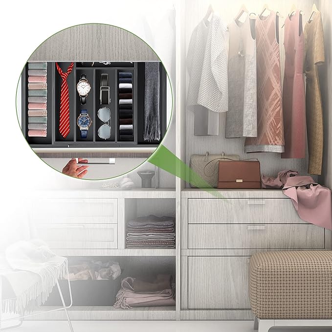 Pipishell Bamboo Expandable Drawer Organizer for Utensils Holder, Adjustable Cutlery Tray, Wood Drawer Dividers Organizer for Silverware, Flatware, Knives in Kitchen, Bedroom, Living Room (Black)