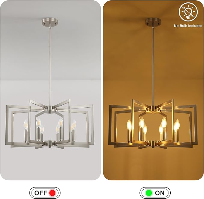 8-Light Modern Farmhouse Brushed Nickel Chandeliers for Dining Room, Large Industrial Kitchen Table Chandelier, Metal Geometric Hanging Light Fixture for Living Room Entryway Foyer Stairway