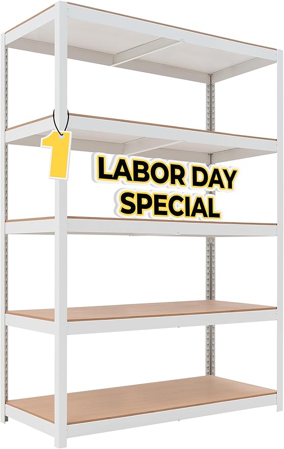 HOMEDANT House Lift-Beam White Boltless Heavy Duty Garage Storage Shelving Adjustable 5-Tier Metal Shelves Laminated Shelf Industrial Utility Rack Pantry 48.1" W x 24.4" D x 71.3" H 1Pack