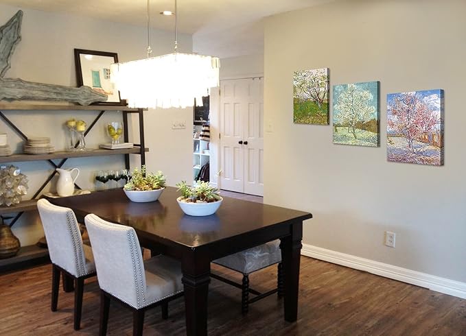 DECORARTS - Triptych (Orchard in Blossom, The pink peach tree, Peach Trees in Blossom), Vincent Van Gogh Art Reproduction. Giclee Canvas Prints Wall Art for Home Decor 20x16, 3pcs/set