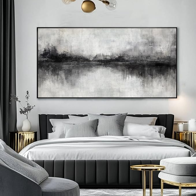 Large Abstract Canvas Wall Art Black and Grey Art Pictures for Wall Decor 29"x58" Artwork Decoration for Living Room Framed Neutral Wall Prints Kitchen