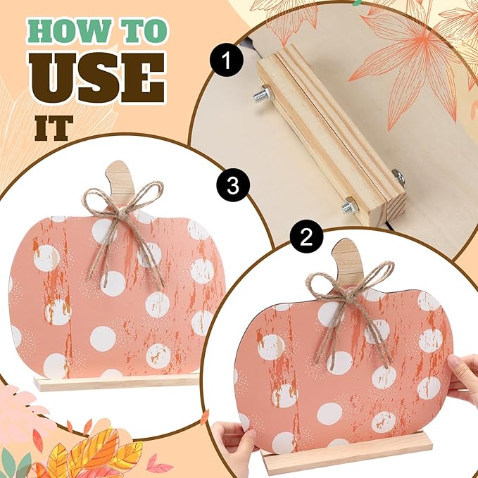 Bucherry 5 Set Fall Porch Decoration Pumpkin Wood Porch Standings Thankful Grateful Blessed Hello Fall Welcome Sign Decor with Base for Thanksgiving Festival Home Front Door Garden(Morandi Style)