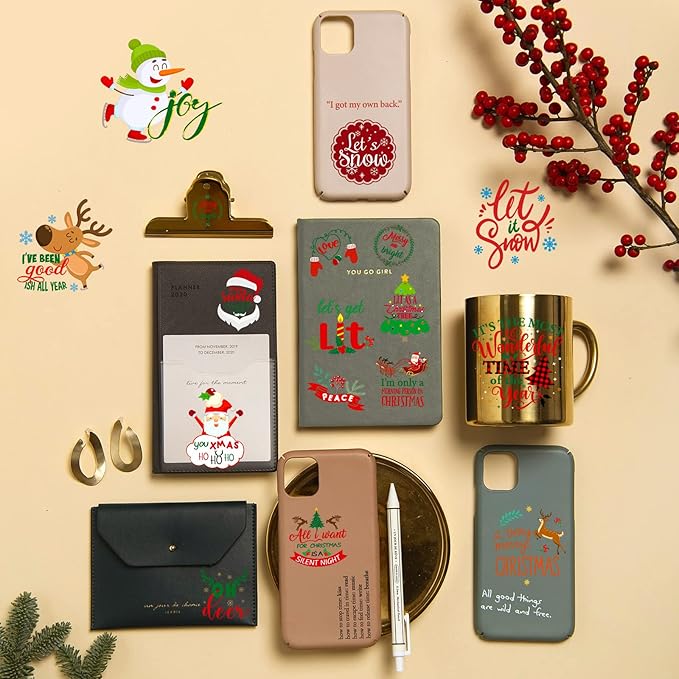 Epakh 45 Pcs Large Christmas Inspirational Vinyl Stickers for Crafts Scrapbooking Christmas Ball Bottle Decals Positive Word Window Stickers Motivational Quote Wall Decal, 45 Color Words(Cute Style)