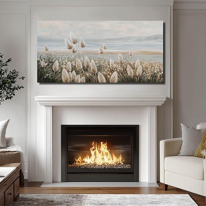 GAIDUOMAI Reed Painting Mountain and River Wall Art Prints Bedroom Plant Decor Countryside Landscape Wall Decor for Dining Room Hotel 24x48 Inch