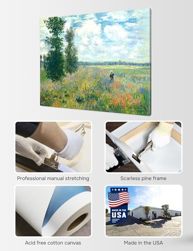 DECORARTS - Poppy Fields near Argenteuil by Claude Monet, Museum-Quality Giclee Canvas Print, Wall Art Reproduction, 40" W x 30" H, Made in USA