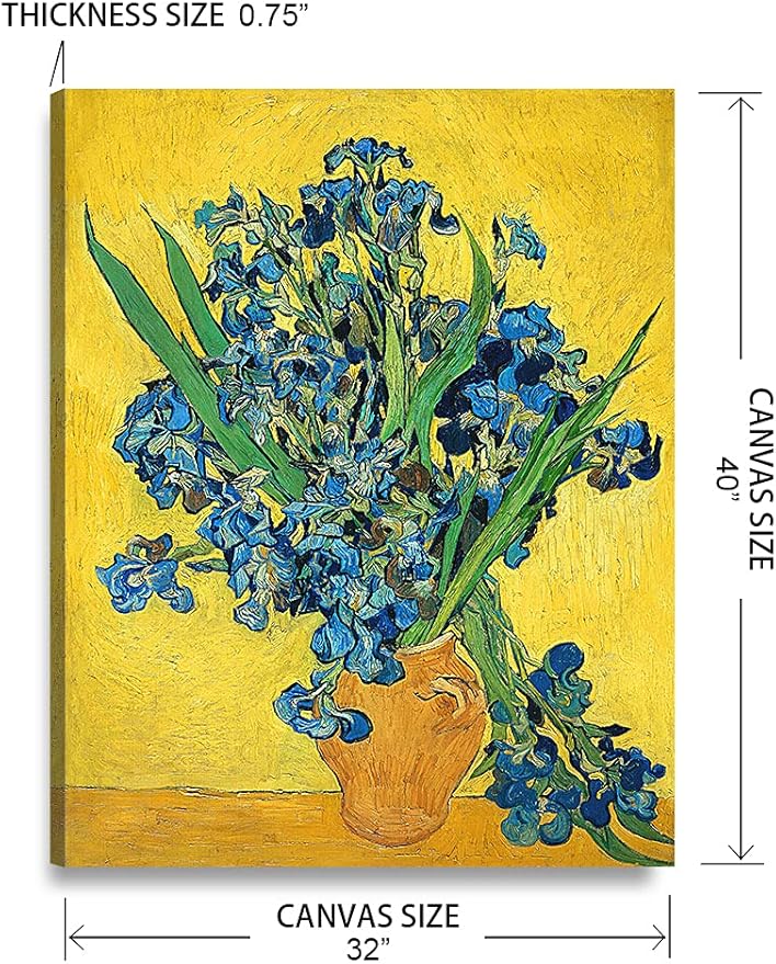 DECORARTS - Irises Vase Flower. Vincent Van Gogh Art Reproduction. Giclee Print on Canvas. Wall Art for Home. 40x32