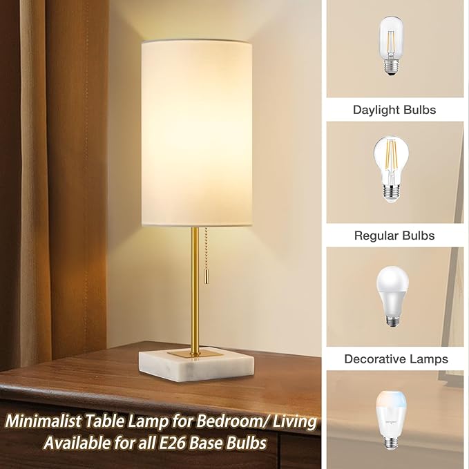 Luvkczc Minimalist Marble Table Lamp Set of 2 for Mens Room - Bedside Nightstand Lamps&Small Desk Lamp for Boys Study Room, Office Table Decor