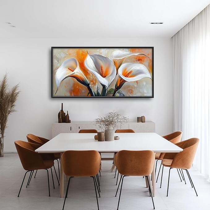 Calla Lily Framed Wall Art for Living Room, Large Calla Flower Canvas Wall Decor, White Florals Pictures Painting, Modern Artwork for Bathroom Bedroom 60L'' × 30W''