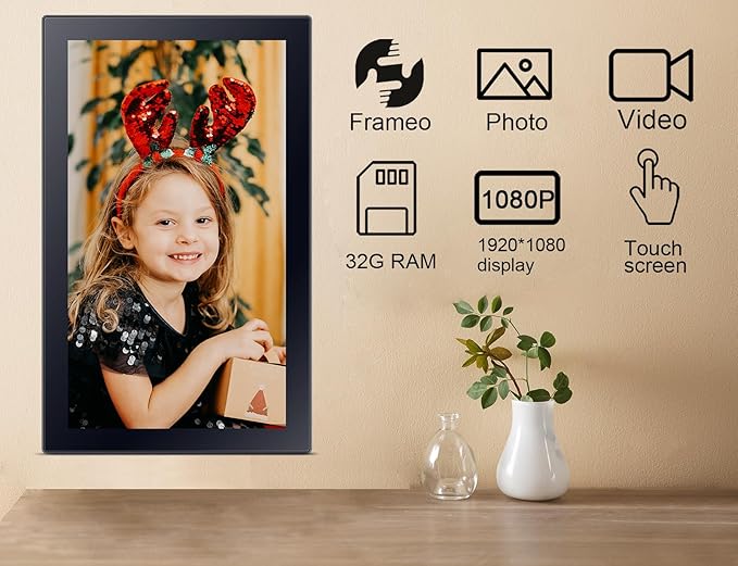 Frameo Digital Picture Frame with 1080P IPS Touch Screen HD Disply,21.5 Inch Large Digital Photo Frame, 32GB WiFi Frame with Swivel Mount,Send Photos Instantly from Anywhere with via App