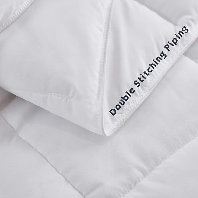 HIG 3pc Down Alternative Comforter Set - All Season Reversible Comforter with Two Sham - Quilted Duvet Insert with Corner Tabs - Box Stitched - Breathable, Soft, Fluffy (Twin/Twin XL, Pure White)