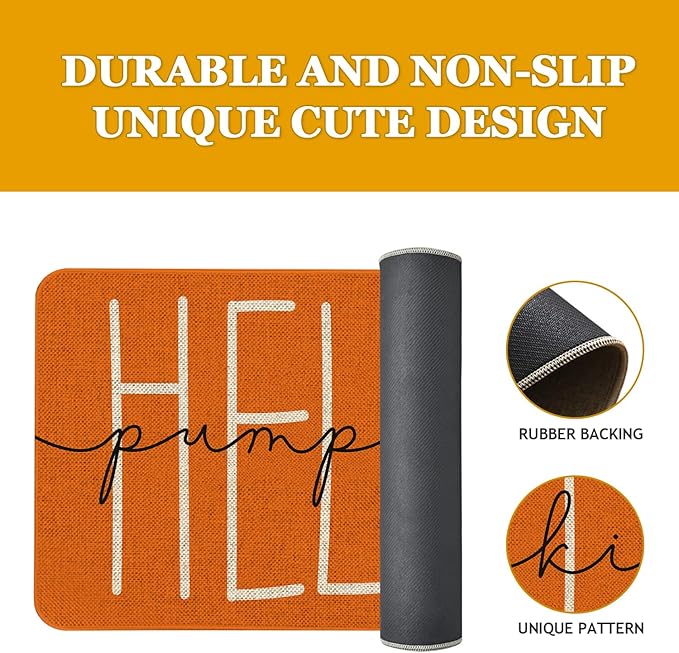 Fall Pumpkin Welcome Doormat 30x17 Inch Hello Pumpkin Front Door Mat Indoor Outdoor Entrance Floor Mats Non-Slip Washable Seasonal Autumn Thanksgiving Home Decor Rugs